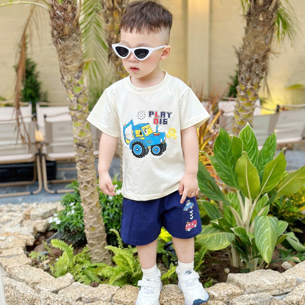 [Tiến Yến Kids] Set đồ bé trai in máy xúc cực ngầu – Phong cách Hàn Quốc - Cotton Mềm – Size 8-30kg