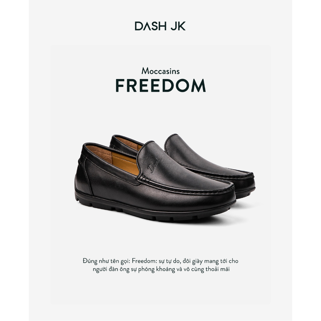 Giày lười nam da thật Cao Cấp DASH JK Moccasin FREEDOM đế mềm Thanh lịch Tiện dụng – Đen (Ver 2025)