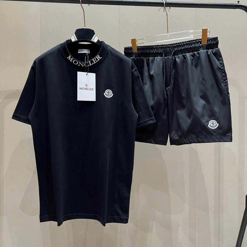 Đồ bộ quần áo nam mùa hè PB cotton thêu logo ngực phối dệt chữ bo cổ phối quần gió basic boy phố BH274P