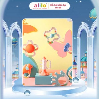 Hộp ngậm nướu kèm lục lạc hỗ trợ phát triển răng miệng cho trẻ nhỏ Alilo Rattles Teethers hộp 8 cái - Hàng chính hãng