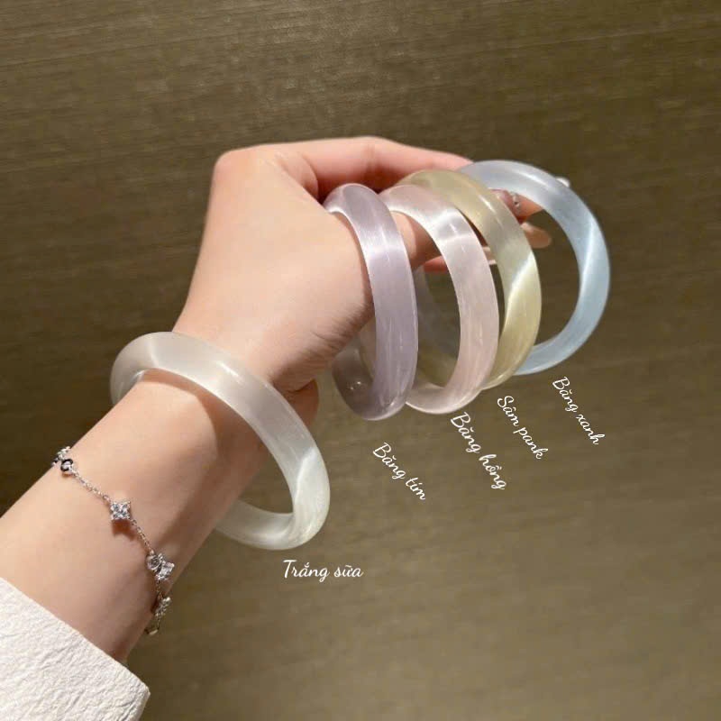 (Ảnh thật+hỏa tốc) Vòng tay đá mắt mèo Laura Jewelry đá trong không vết hiệu ứng lấp lánh nhiều màu tone pastel