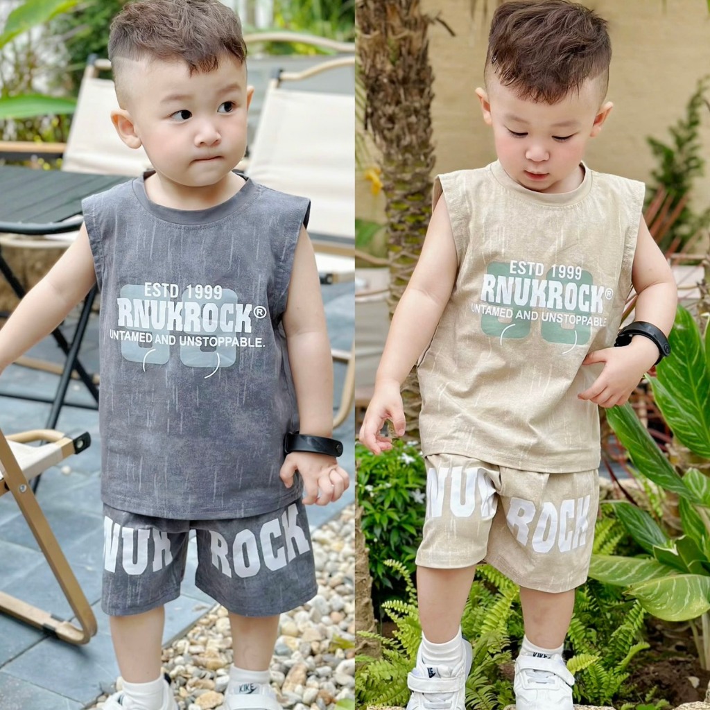 Set Đồ Bé Trai Ba Lỗ Mùa Hè Cực Ngầu – Chất Cotton Mềm Mát 8–30kg | In Chữ Cá Tính Cực Chất