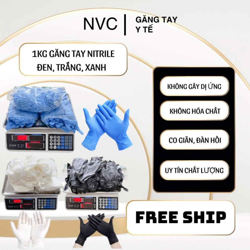 1kg găng tay Y tế nitrile Xanh,Trắng,Đen,Trong. Găng dầy Hàng Loại 1 Chuyên dùng trong phòng khám Spa , thẩm mĩ, nha kho
