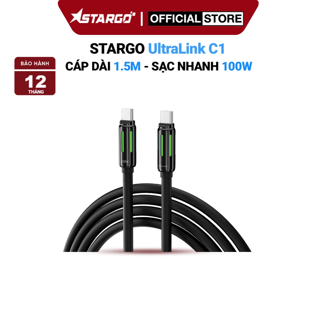 Cáp sạc nhanh StarGO UltraLink C1 Type-C To Type-C 100W dài 1.5m - Màu đen