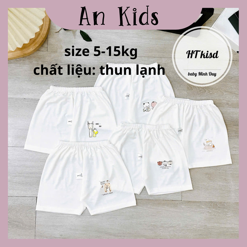 Quần chục đùi thun lạnh NỀN TRẮNG KEM họa tiết dễ thương cho bé trai bé gái 4-14kg