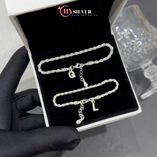 Lắc tay đôi bạc nam nữ CHY SILVER xoắn kép mix charm chữ theo yêu cầu bạc thật
