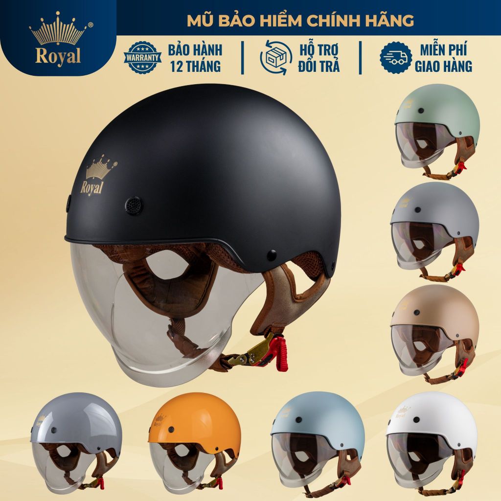 Mũ Bảo Hiểm Nửa Đầu Royal M239 Kính Âm  An Toàn và Thời Trang, BH 12 Tháng