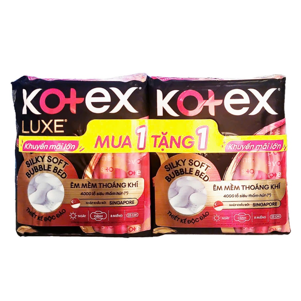 [1 TẶNG 1] Băng vệ sinh Kotex LUXE Ngày Cánh 23cm 8 miếng