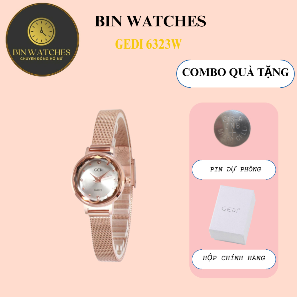 Đồng Hồ Nữ Chính Hãng GEDI 6323 Mặt Tròn Dây Kim Loại Lưới Chống Nước Thời Trang