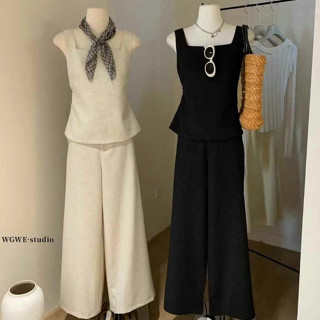 [SẴN - WGWE] Set áo kiểu hở lưng + quần suông ống rộng phong cách thời trang Hàn quốc cho nữ 2025 W5559