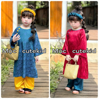   7-35KG  bộ áo dài MỢ HAI chất liệu gấm - kèm quần  HÌNH THẬT  cho bé gái mặc đi chơi Lễ Hội Lễ Tết 