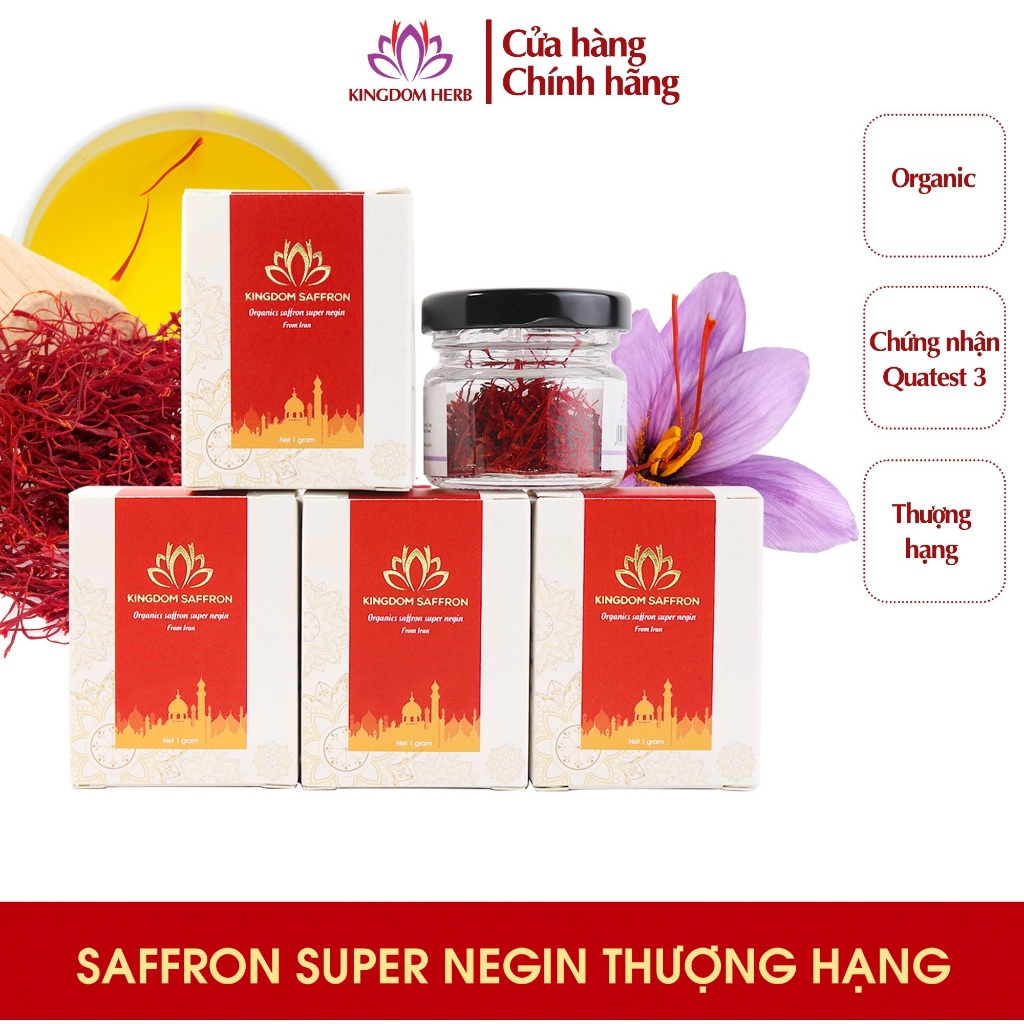 Combo saffron nhụy hoa nghệ tây Kingdom Herb Iran chính hãng thượng hạng hữu cơ 4 hộp (hộp/1gr) KQ