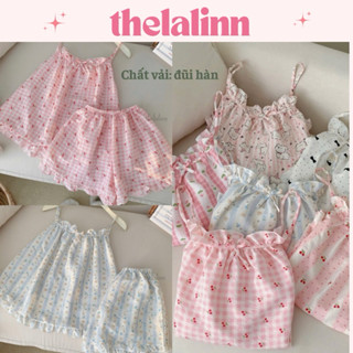 [ẢNH THẬT] Set pijama đũi hàn 2 dây mềm mại hoạ tiết xinh xắn. Bộ ngủ nữ đũi cotton dây mùa hè
