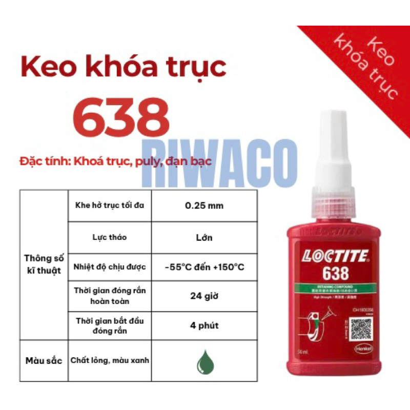 Keo khóa trục, puly, đạn bạc cường độ cao Loctite 638