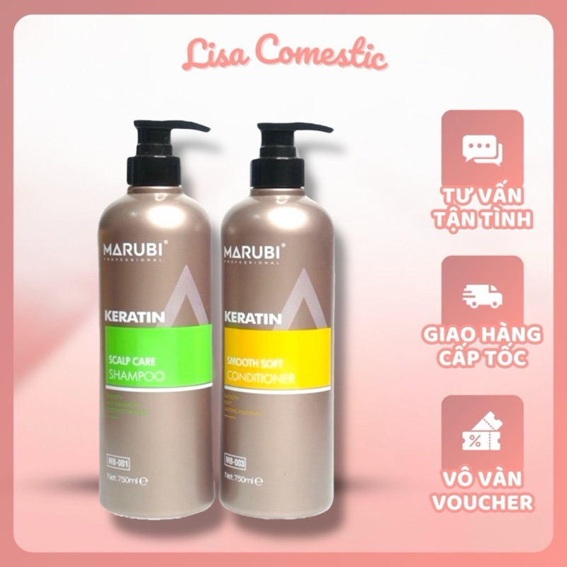 Dầu Gội Marubi Keratin Chính Hãng, Combo Gội Xả Marubi 750ml Phục Hồi Tóc Hư Tổn Mềm Mượt