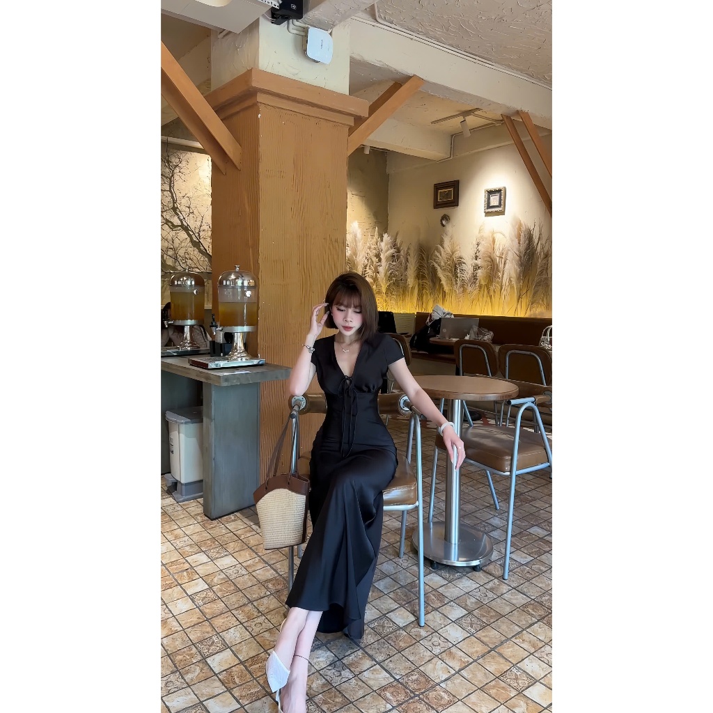 Đầm lụa cổ tim có tay thắt nơ ( 7207 ) chất lụa tô châu mềm mịn, form lài đuôi cá tôn dáng, có khóa kéo bên hông | BigBuy360 - bigbuy360.vn