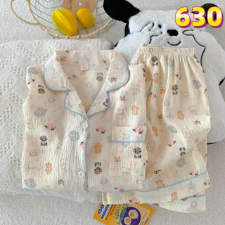 Đồ ngủ nữ pijama ngắn tay hoạ tiết dễ thương đồ bộ mặc nhà Bộ đồ ngủ Học sinh thiếu nữ pyjama 630