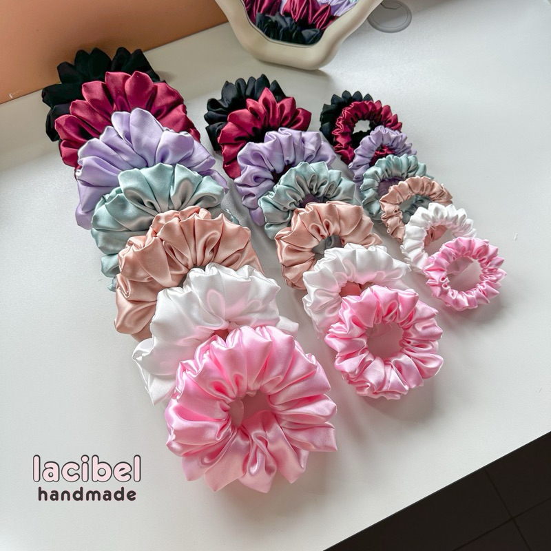 Cột tóc LACIBEL scrunchies vải lụa satin, phi lụa size to siêu phồng
