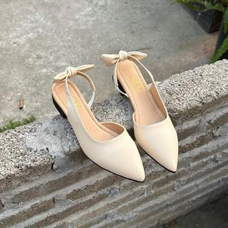   HÀNG SẴN  Giày mũi nhọn khoét eo đế cao 3cm có nơ buộc kèm 