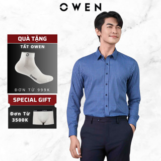  Áo Sơ Mi Nam Dài Tay Owen AS240509 màu xanh tím than dáng slimfit chất liệu bamboo mềm mát 