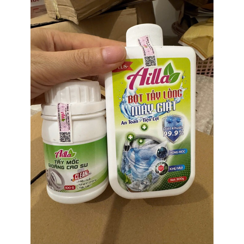 COMBO Siêu tẩy lồng máy giặt Ailla 300G + tẩy gioăng cao su Ailla 100G cho máy giặt, tủ lạnh
