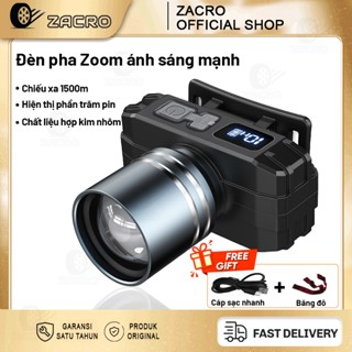 Đèn pin đội đầu zoom xa chống nước IPX5 ZACRO Đèn đội đầu đi phượt 1000 lumen Hai pin lithium 4000mAh + Sạc USB ZC430