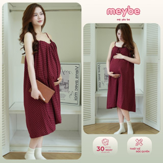 Váy bầu hai dây babydoll  mùa hè MEYBE váy bầu ngủ lụa xốp mềm dáng suông siêu thoải mái -V1028