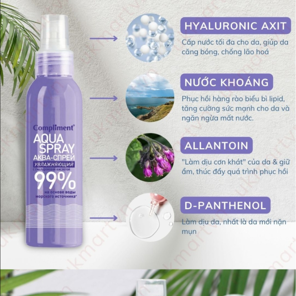Ảnh 3 của Xịt khoáng Compliment Aqua Spray 99% giúp cấp ẩm, làm mát, dịu da 200ml
