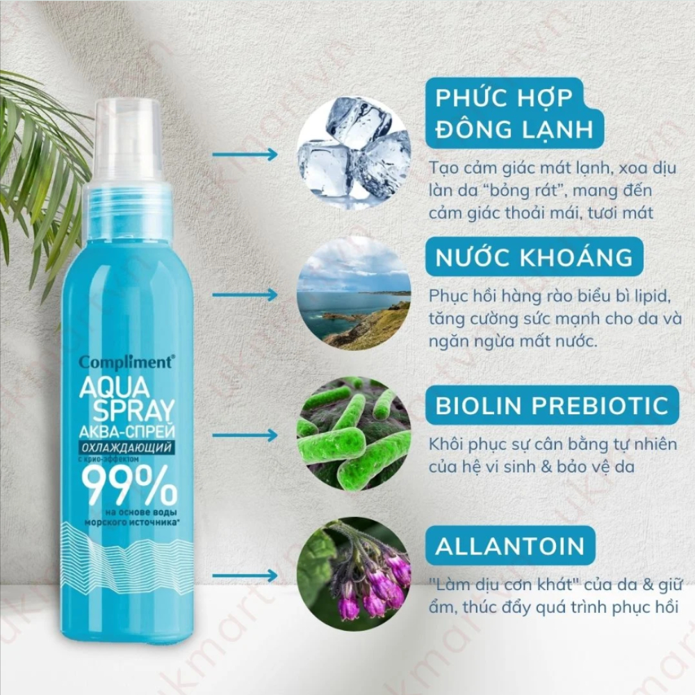 Ảnh 4 của Xịt khoáng Compliment Aqua Spray 99% giúp cấp ẩm, làm mát, dịu da 200ml