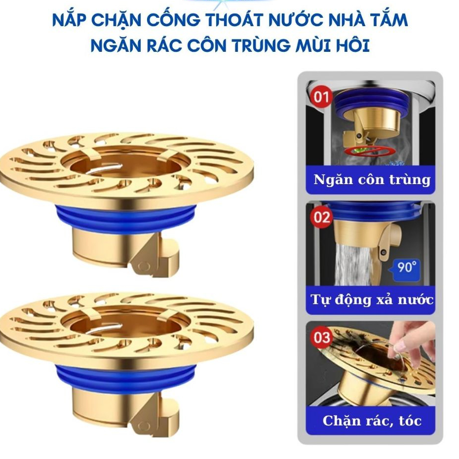 Nắp cống chống mùi hôi bộ phễu đậy cống thoát nước, ngăn mùi hôi cho nhà tắm, toilet bằng đồng thau bền đẹp.