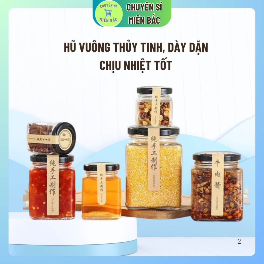 Hũ Vuông 380ml thủy tinh Đựng Mật Ong, Gia Vị, Thực Phẩm 50ml, 100ml, 200ml, 280ml, 380ml, 500ml