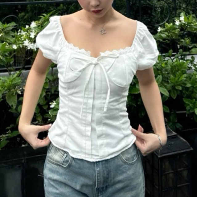 Áo Kiểu Linen Viền Ren Tay Bo - Rattit Top M380 Kenco clothing Sài Gòn | BigBuy360 - bigbuy360.vn