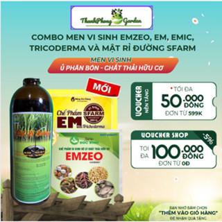 Combo men vi sinh Emzeo, EM, Emic, Tricoderma và mật rỉ đường Sfarm (1L) giúp khử mùi hôi phân bón rác thải nhà bếp