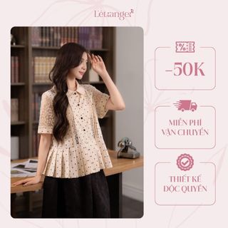 L'étranger | BST Little Dotties | Áo babydoll cotton xước xếp ly, cổ sen Vivi Top