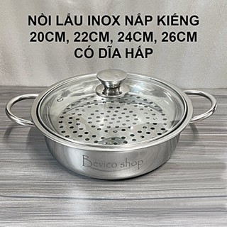 Nồi lẩu nắp kiếng có dĩa hấp 20CM | 22CM | 24CM | 26CM (ăn lẩu, cháo, các món hấp tại bàn)