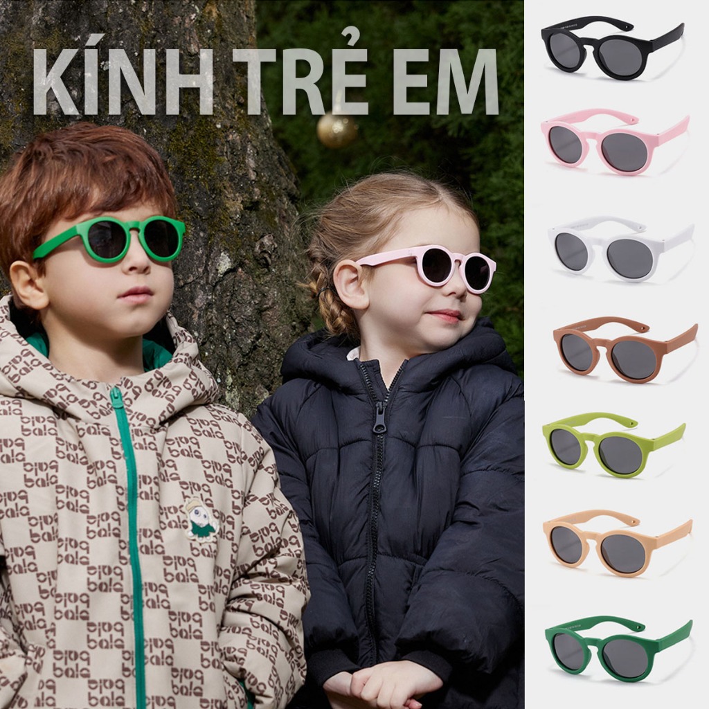 Kính râm cho bé Gọng dẻo và mắt chống UV400 đã kiểm định có hộp đựng và dây đeo chống rơi