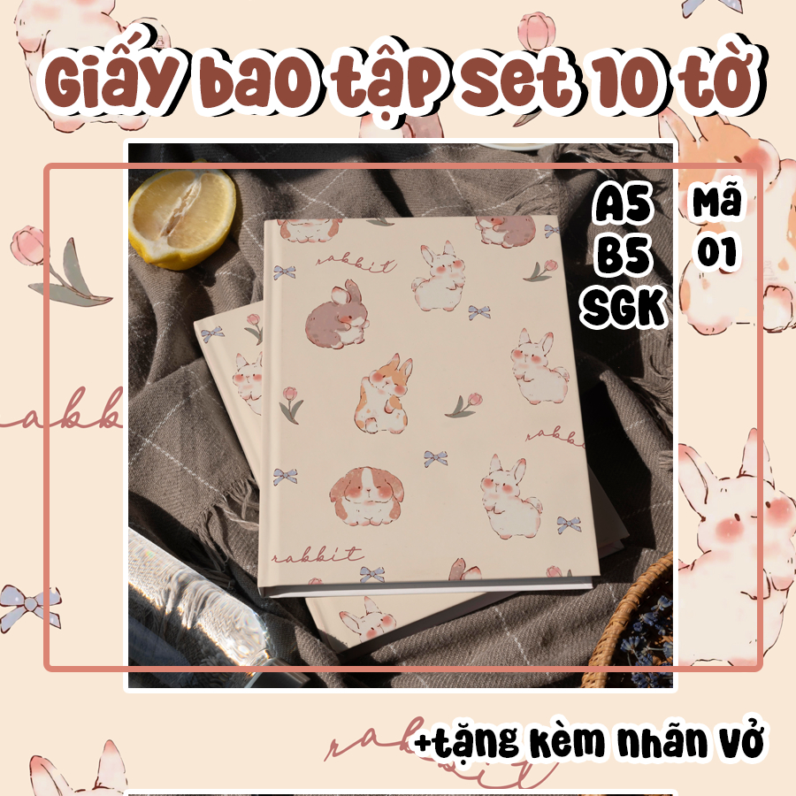 [Set 10 tờ-mã 01] Giấy bao tập bao được vở A5, B5, SGK xime