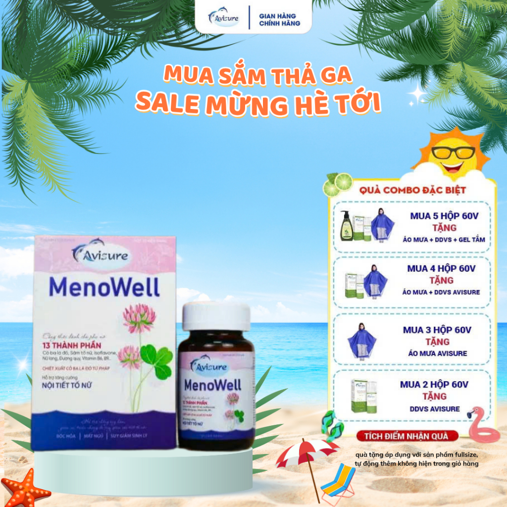 Viên uống nội tiết tố Avisure Menowell giúp tăng cường nội tiết tố tự nhiên, điều hòa kinh nguyệt