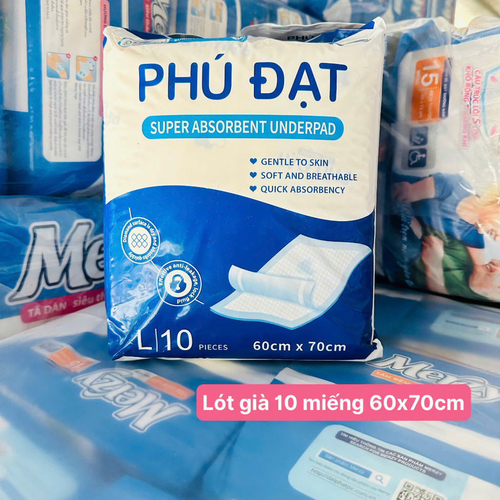 Lót già Phú Đạt XL 60x70cm và ML 45x72cm. Siêu thấm kháng khuẩn 5 lớp #lót già #lót phú đạt #tấm lót già #phú đạt