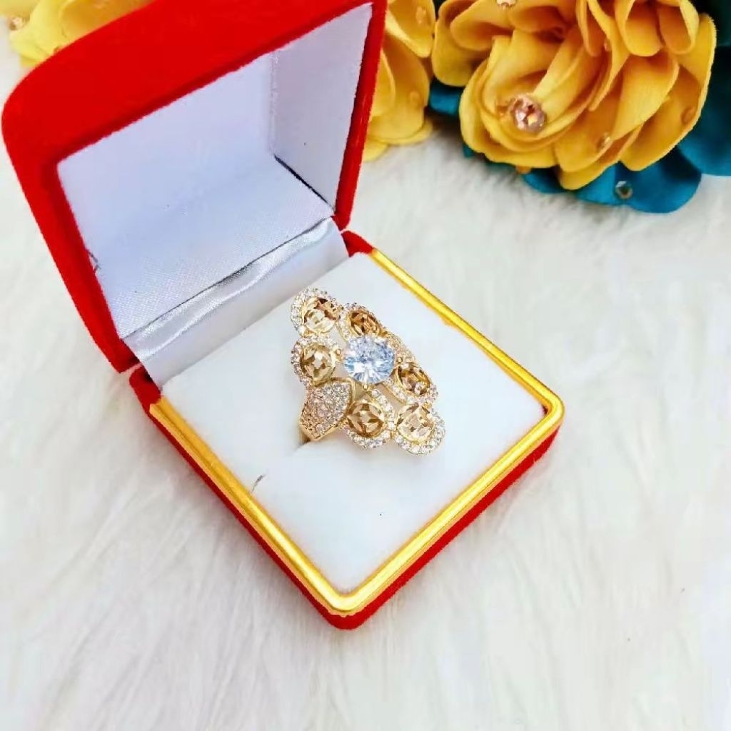 Nhẫn Nữ 6 Đồng Xu Đồng Đỏ Kết Hột Màu Vàng Miền Tây 750