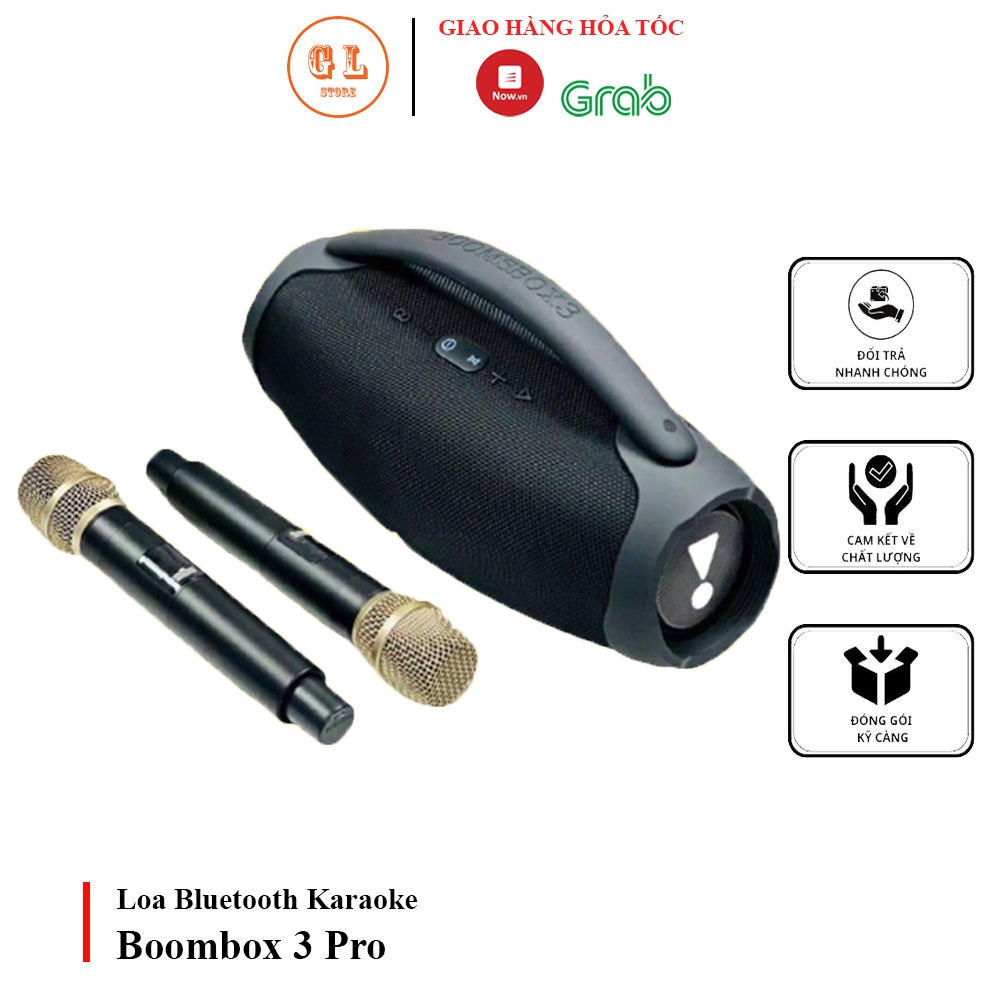 Loa Bluetooth Karaoke Bombox 3 Kèm 2 Mic, Âm Thanh Hay, Mic Trong Bắt Tiếng Chuẩn