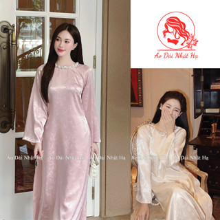 Áo dài cách tân dáng suông lụa gấm cao cấp Chiêu Giao đính kết vòng ngọc tinh tế, sang trọng - Áo dài Nhật Hạ