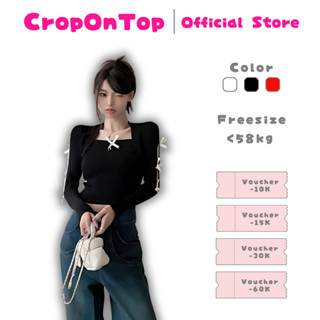 Áo kiểu nữ tay dài xẻ vai đính nơ CropOnTop phong cách thời trang quyến rũ hiện đại TD23