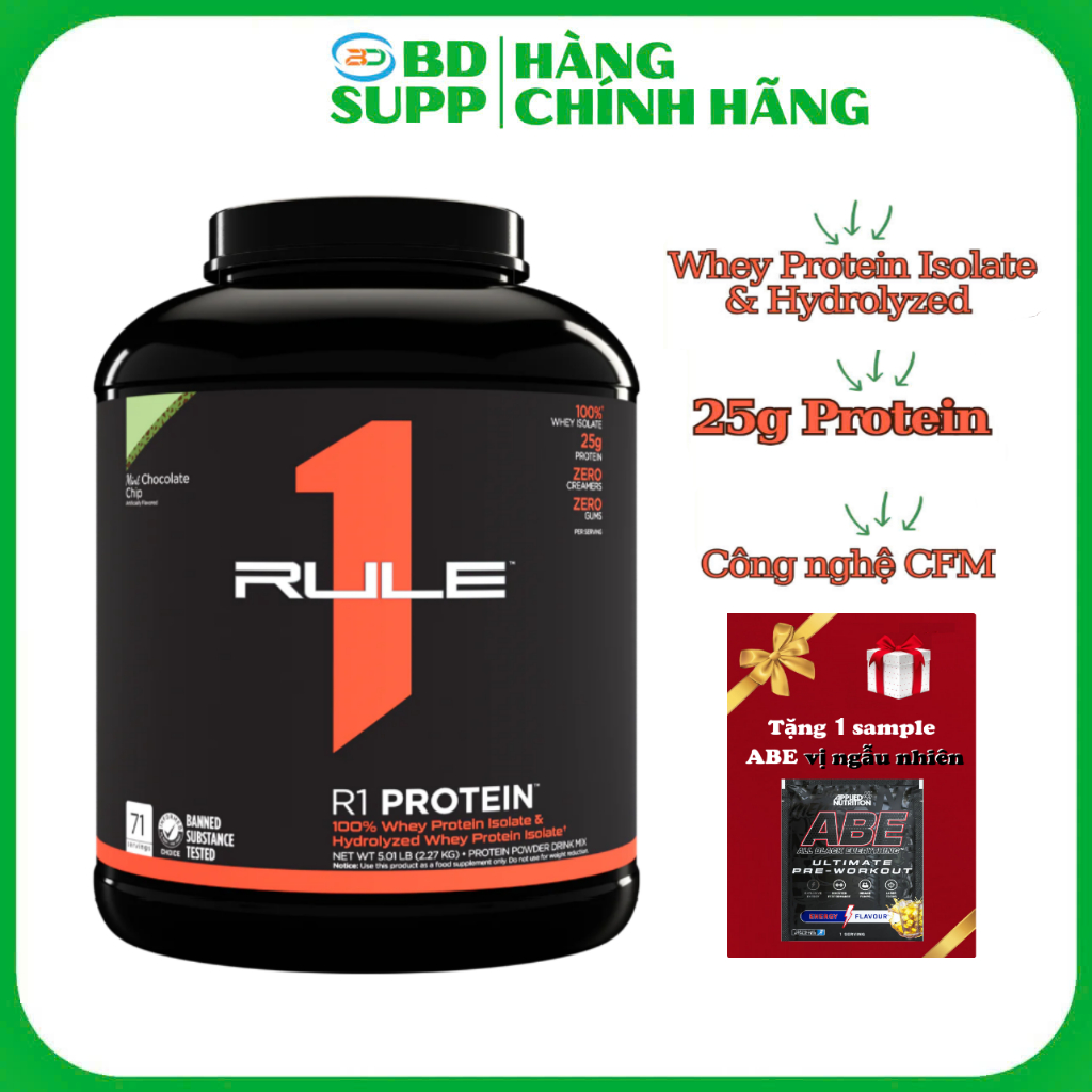   Kèm Quà  Rule 1 Whey Protein Isolate Hydrolyzed 5Lbs  70-76sv  Đạm Whey R1 Hỗ Trợ Phục Hồi Cơ Bắp 