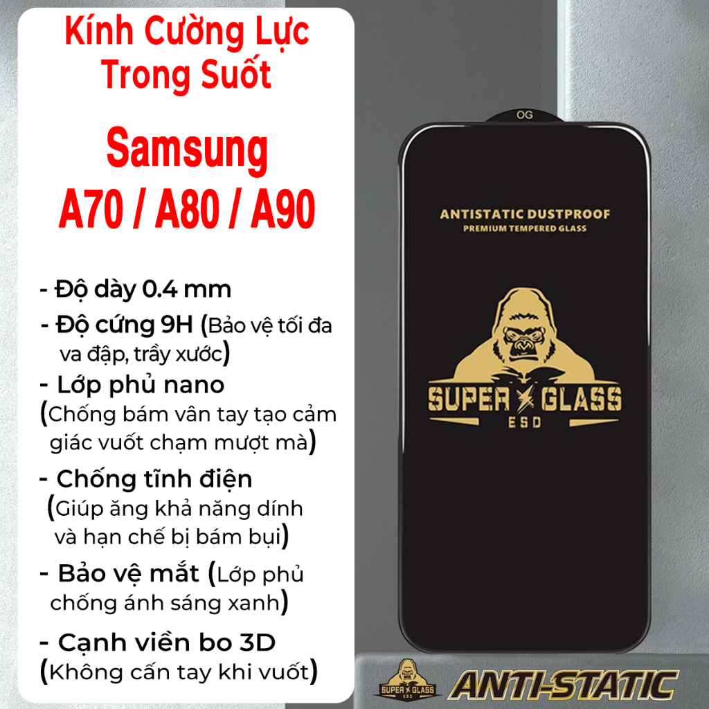 Kính cường lực Samsung A70 / Samsung A80 / Samsung A90. Kính cường lực kingkong samsung full màn