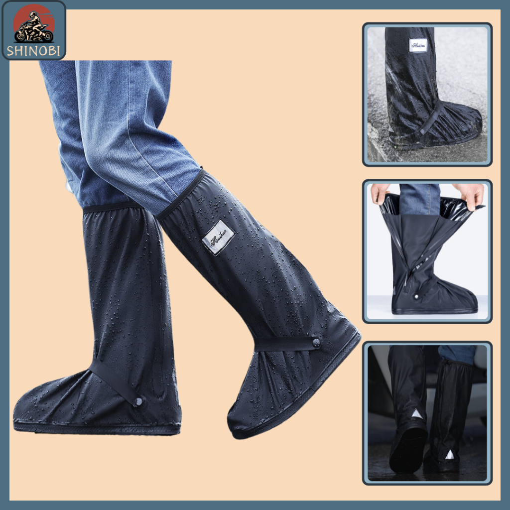 Ủng bọc giày đi mưa cao cấp chất liệu vải dù chống thấm , Thiết kế cổ cao bo chun, Đế cao su chống trơn trượt SHINOBI