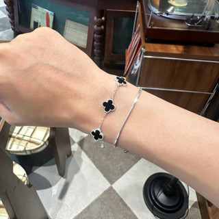  Cặp lắc tay 4 lá đen mix sợi trơn bóng thiết kế Unisex  Luxury thời thượng - MINA JEWELRY Trang Sức Cao Cấp 