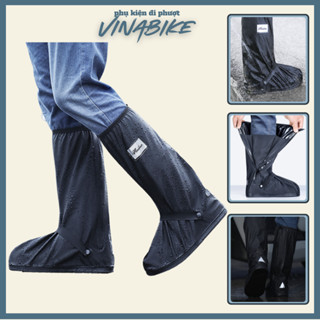 Ủng đi mưa cao cấp chống thấm bằng vải dù, Thiết kế bọc giày và cổ cao bo chun, Đế cao su dày dặn chống trượt VINABIKE