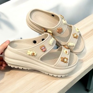 Dép bánh mì nữ hai quai ngang đi biển mùa hè đế cao 7cm, tặng kèm nhiều sticker xinh xắn thời trang