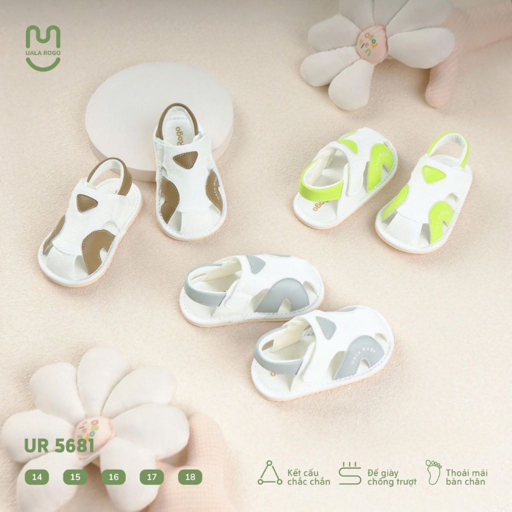 Dép bé trai bé gái tập đi Ualarogo sandal đế cao su chống trượt xăng đan quai dán điều chỉnh rộng chật 5681